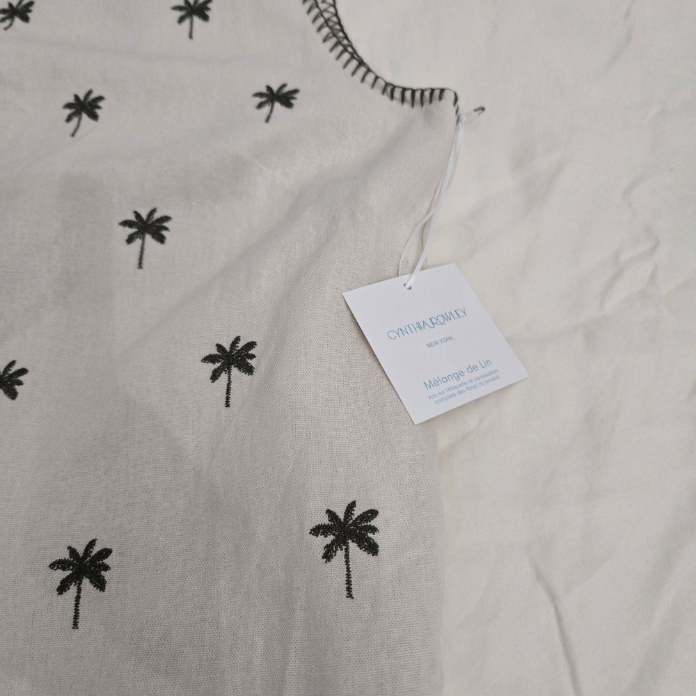 Cynthia Rowley Palm Tree Embroidered Linen Blend Dress Womens Medium Cream NEW - Picture 7 of 11